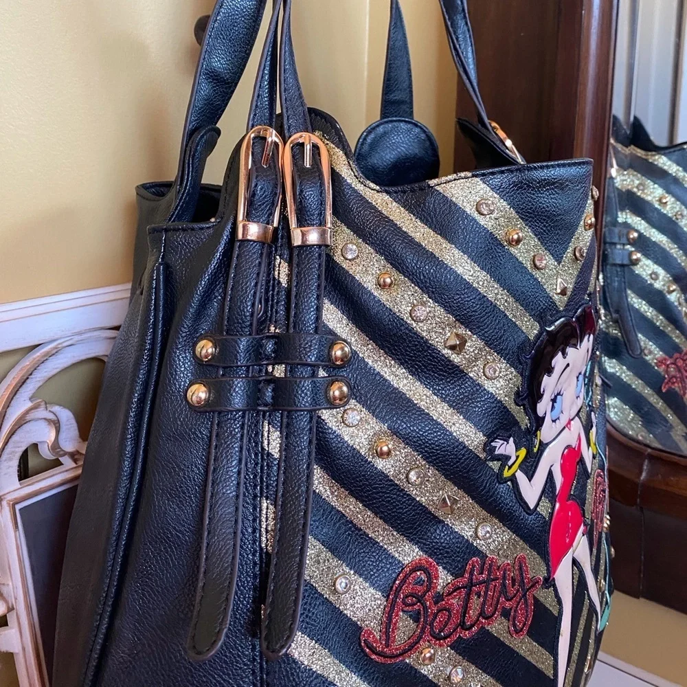 Betty Boop Black and Gold Hobo Bag